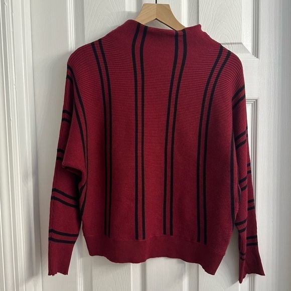 Magaschoni Sweater Striped Maroon Black Minimalist High Neck Casual Extra Small - Picture 3 of 8